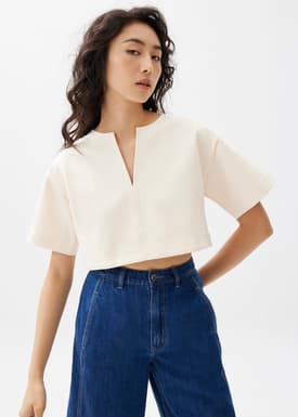 Boxy Notch Collar Crop Tee