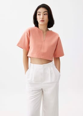 Boxy Notch Collar Crop Tee