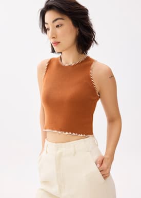 Knit Contrast Stitch Crop Tank Top