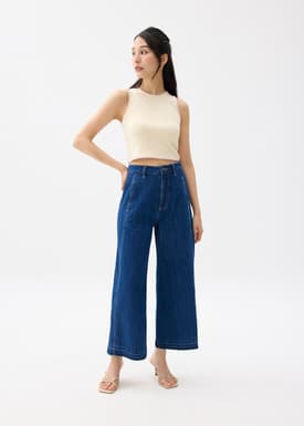 Knit Contrast Stitch Crop Tank Top