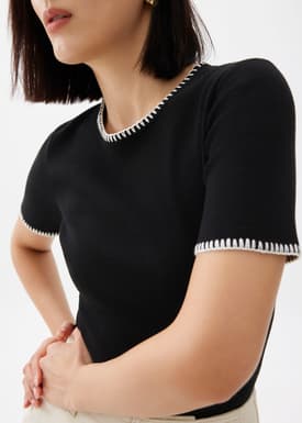 Knit Fitted Contrast Stitch Tee