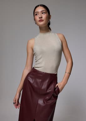 Fitted Jersey Mock Neck Top