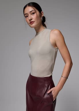 Fitted Jersey Mock Neck Top