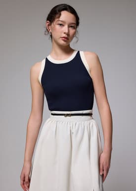 Contrast Knit Fitted Tank Top