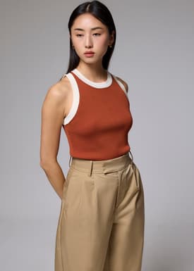 Contrast Knit Fitted Tank Top