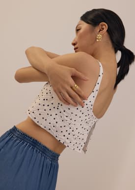 BraFree by LB Crinkled Polka Dot Crop Camisole Top
