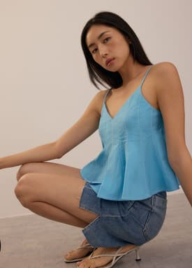 Contrast Stitch V-neck Peplum Camisole Top