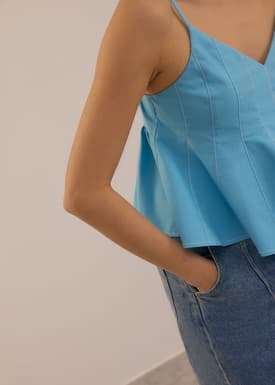 Contrast Stitch V-neck Peplum Camisole Top