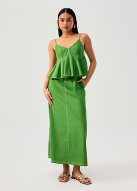 Contrast Stitch V-neck Peplum Camisole Top