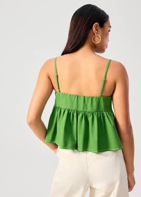 Contrast Stitch V-neck Peplum Camisole Top