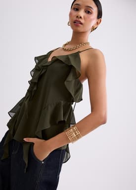 Georgette V-neck Frill Camisole