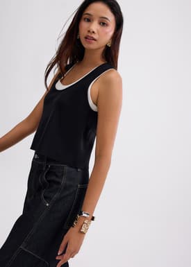 Layered Knit Scoop Neck Crop Tank Top