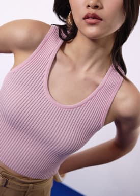 Duo Knit Scoop Neck Crop Tank Top