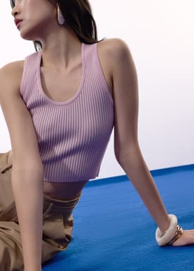 Duo Knit Scoop Neck Crop Tank Top