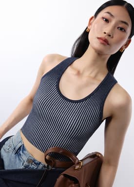 Duo Knit Scoop Neck Crop Tank Top