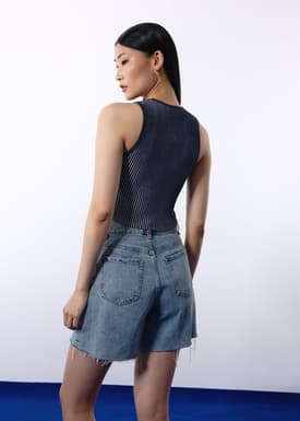 Duo Knit Scoop Neck Crop Tank Top