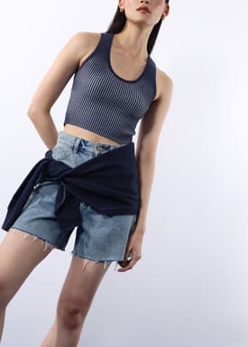 Duo Knit Scoop Neck Crop Tank Top