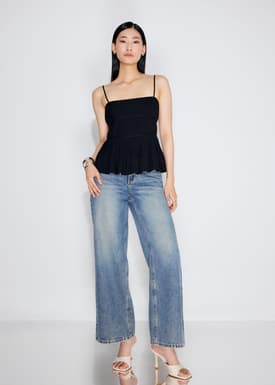 Pleated Straight Neck Peplum Camisole Top