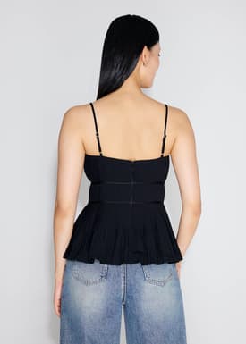 Pleated Straight Neck Peplum Camisole Top