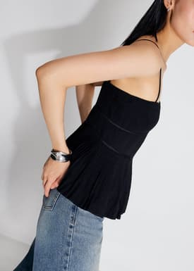 Pleated Straight Neck Peplum Camisole Top