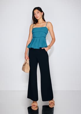 Pleated Straight Neck Peplum Camisole Top