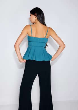 Pleated Straight Neck Peplum Camisole Top