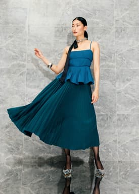 Pleated Straight Neck Peplum Camisole Top