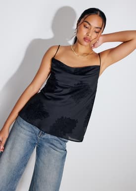 Embroidered Cowl Neck Camisole Top