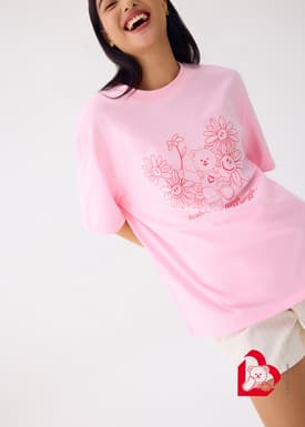Love, Bonito | Wiggle Wiggle Unisex Oversized Drop Shoulder Tee in Strawberry Gelato