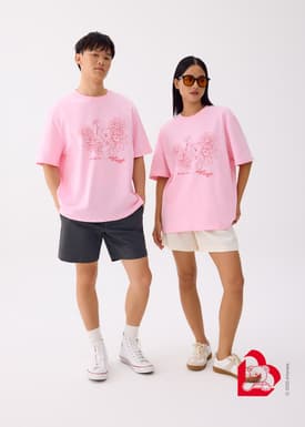 Love, Bonito | Wiggle Wiggle Unisex Oversized Drop Shoulder Tee in Strawberry Gelato