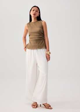 Crinkled Jersey Round Neck Fitted Tank Top