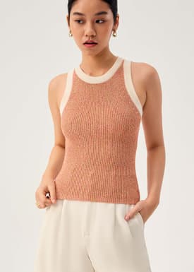 Contrast Piping Knit Racerback Tank