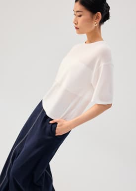 Oversized Sheer Knit Front Panel Boxy Tee