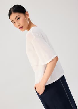 Oversized Sheer Knit Front Panel Boxy Tee