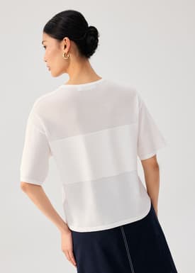 Oversized Sheer Knit Front Panel Boxy Tee
