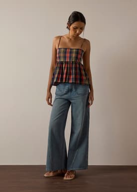 Checkered Cotton Peplum Camisole