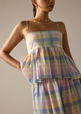 Checkered Cotton Peplum Camisole