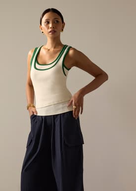 Contrast Piping Knit Fitted Tank