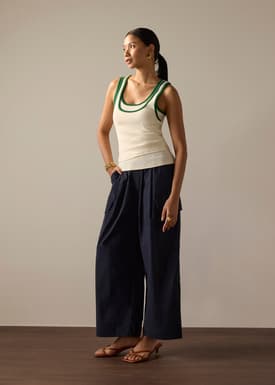 Contrast Piping Knit Fitted Tank