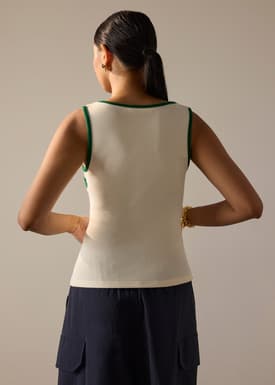 Contrast Piping Knit Fitted Tank