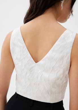 Jacquard Boat Neck Crop Shell Top