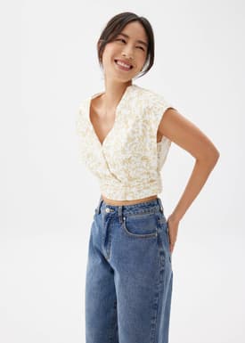 Floral Broderie V-neck Crop Top