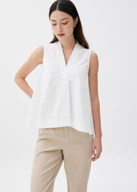 Cotton V-neck Trapeze Shell Top