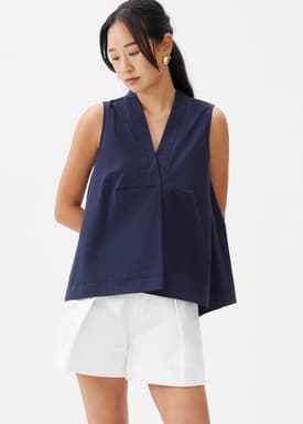 Cotton V-neck Trapeze Shell Top