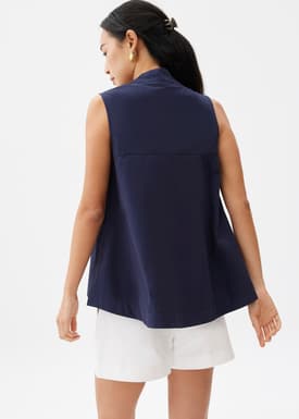 Cotton V-neck Trapeze Shell Top