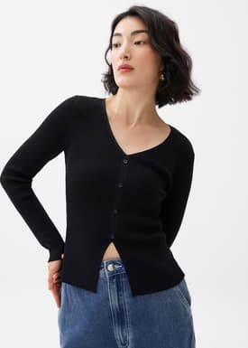 Ribbed Knit Lace Trim V-neck Top