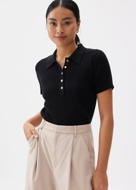 Ribbed Knit Collared Top