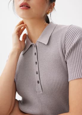Ribbed Knit Collared Top