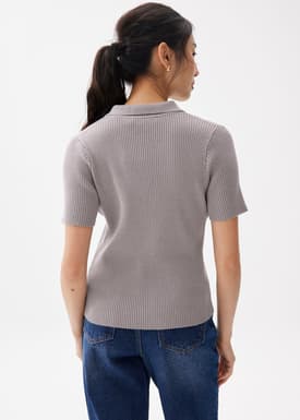 Ribbed Knit Collared Top
