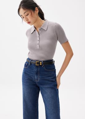 Ribbed Knit Collared Top